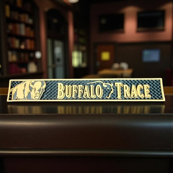 Buffalo Trace Bourbon Whiskey Bar Mat Rubber Drip Mat Green Tan Accessory - Picture 2 of 6